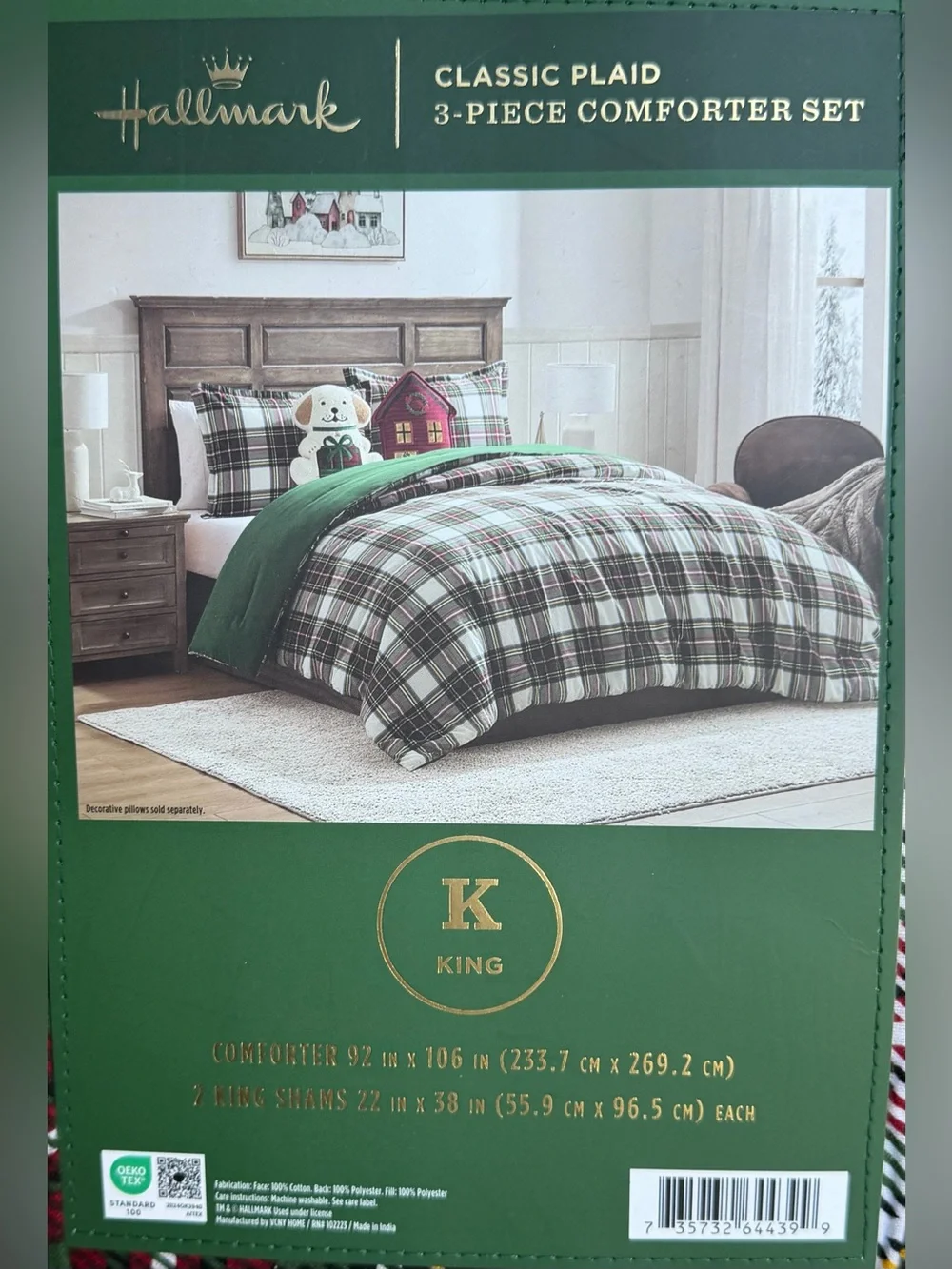 Hallmark King Plaid Comforter Set Reversible 3 Piece Christmas Holiday NWT